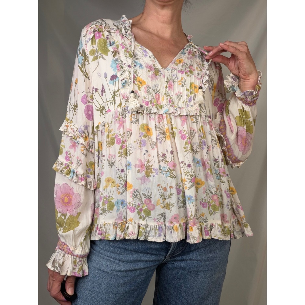 Spell & The Gypsy Wild Bloom Blouse Cream Floral Ruffle Boho Top Wildflower L - Picture 13 of 13